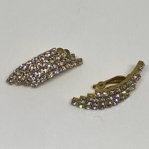 Gold with crystals clear Rhinestone Clip-On Earrings
